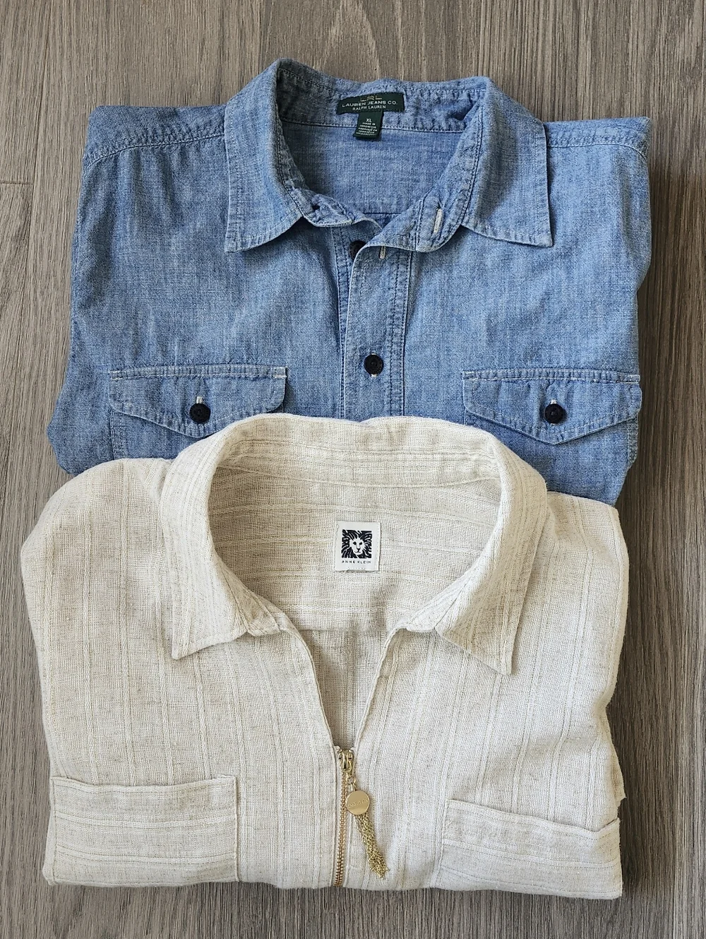 Lot of 2 Shirts Lauren Ralph Lauren & Anne Klein Chambray and Linen Blend - Picture 1 of 12